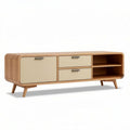 TV-meubel van hout met 2 lades en open vakken 120 x 40 x 50cm naturel beige