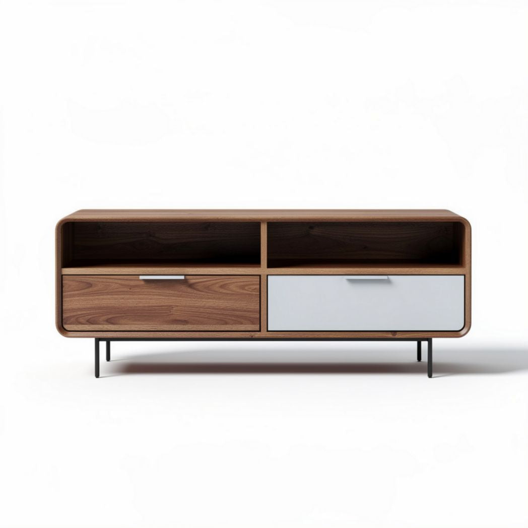 Houten tv-meubel met 2 lades en 2 open compartementen 120 x 40 x 50cm