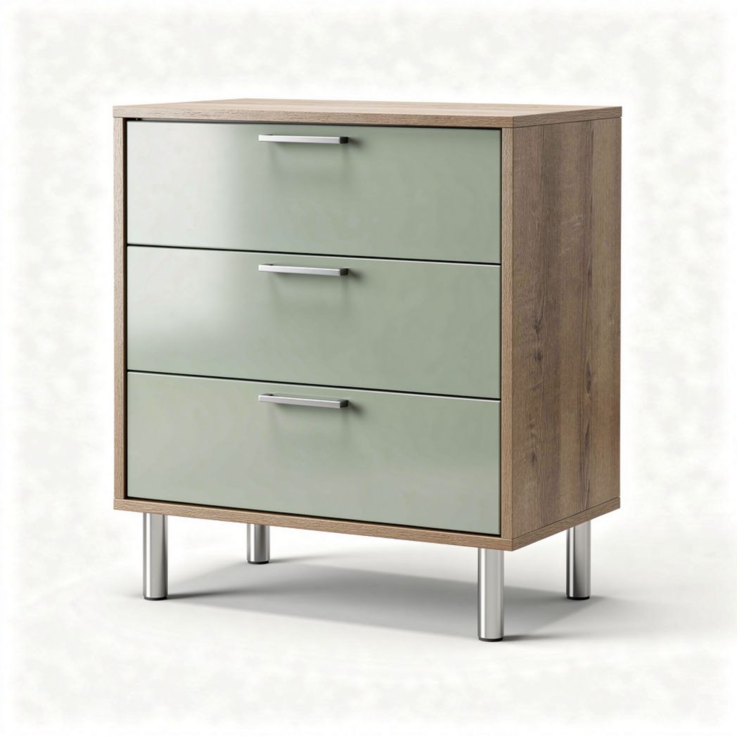 Ladenkast met drie lades van hout en glas 80 x 40 x 75 cm bruin en groen