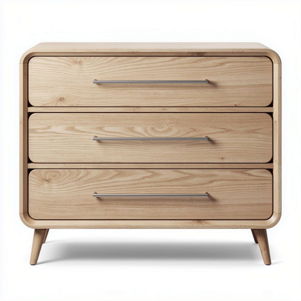 Houten commode met drie lades 80 x 40 x 70cm in natuurlijk afgelakt eikenhout