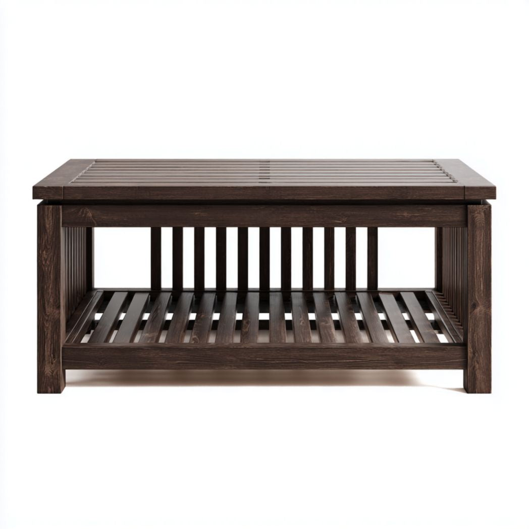salontafel van gerecycled hout met twee lades en een onderrek 120 x 60 x 45cm