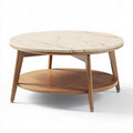 Salontafel van hout met marmeren blad 80 x 80 x 40cm bruin en beige