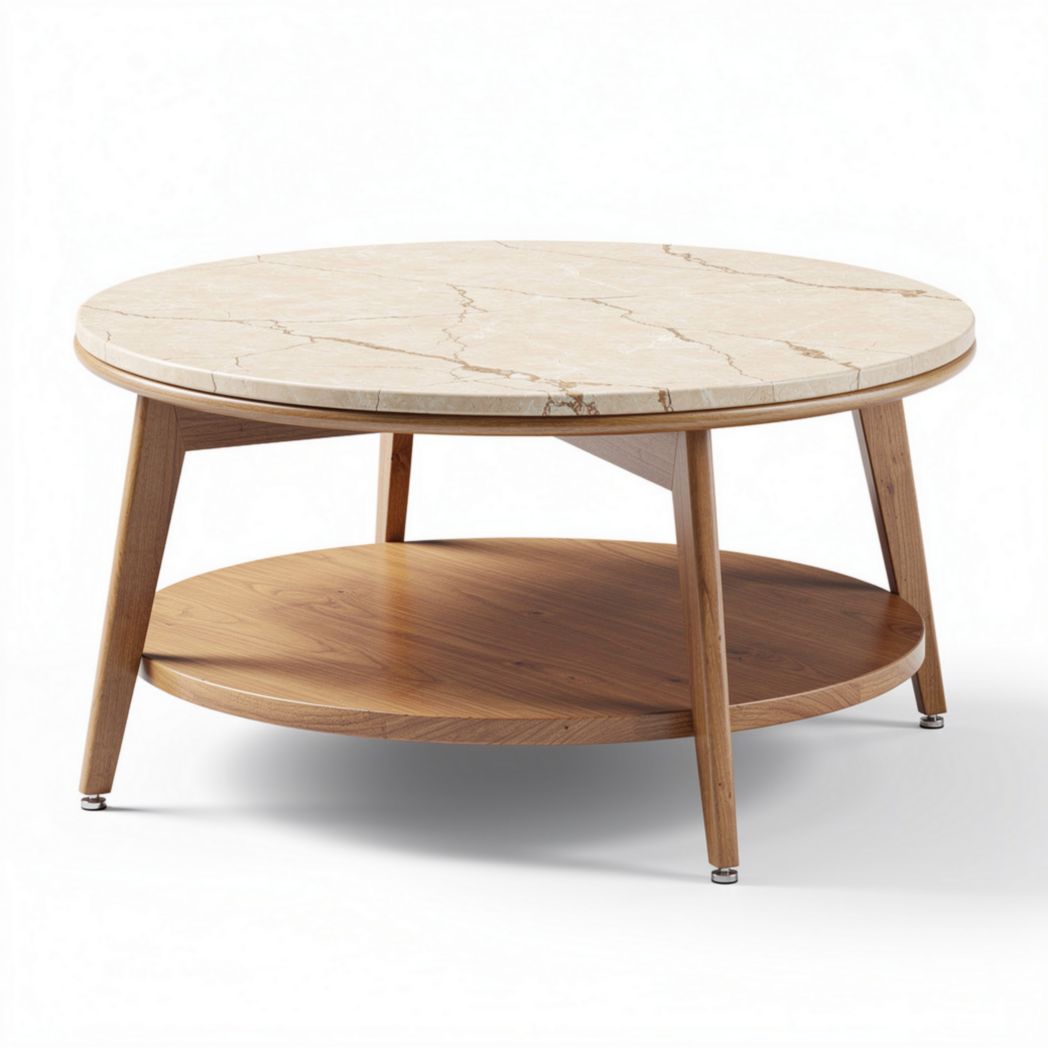 Salontafel van hout met marmeren blad 80 x 80 x 40cm bruin en beige