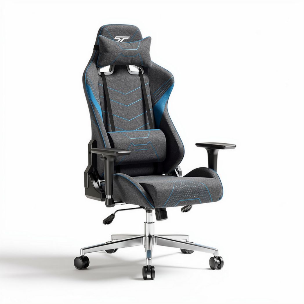 Bureaustoel met verhoogde rugleuning van stof in grijs en blauw 70 x 60 x 120cm