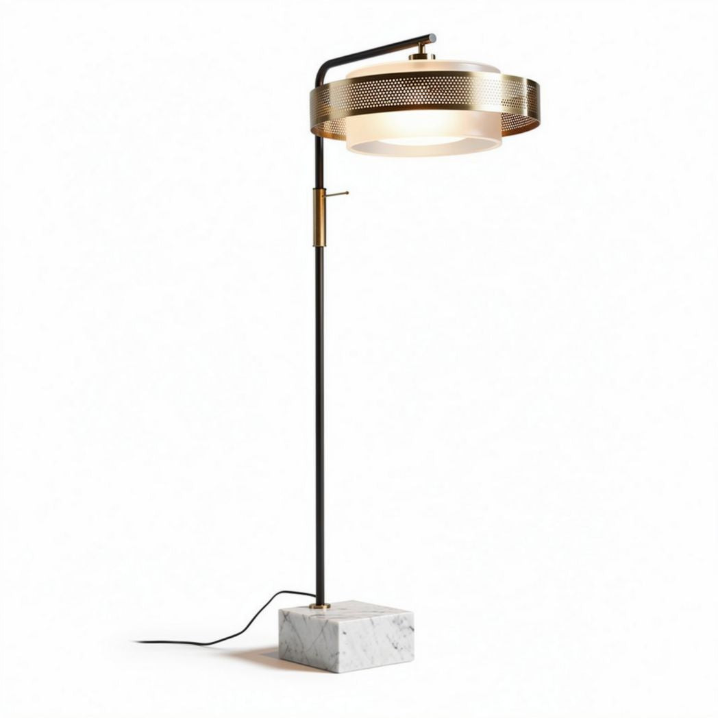 vloerlamp met marmeren voet en metallic lampenkap 45 x 30 x 150cm