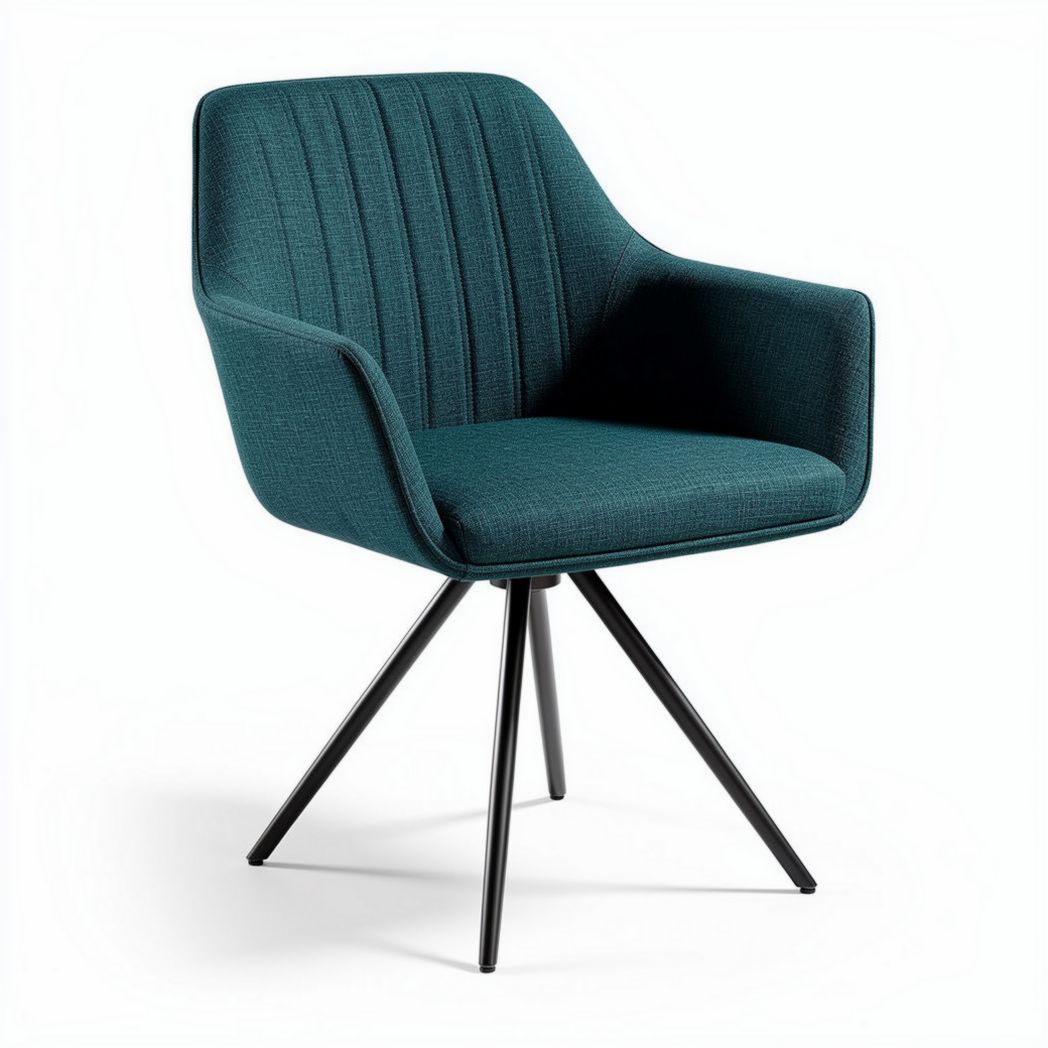Stoel met armleuningen van stof in groen met metalen onderstel 60 x 60 x 85cm