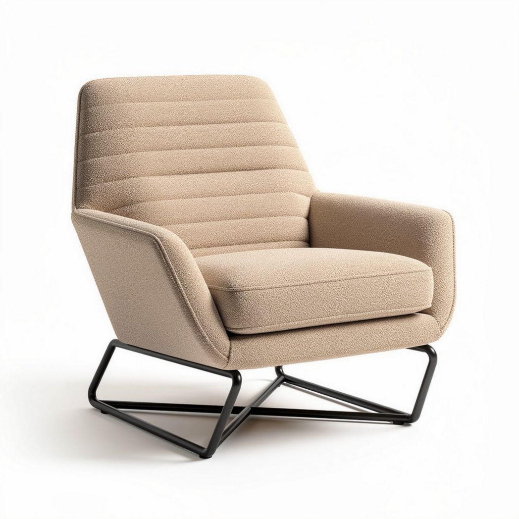 Lichtgewicht fauteuil van stof met metalen frame in beige 80 x 70 x 85cm