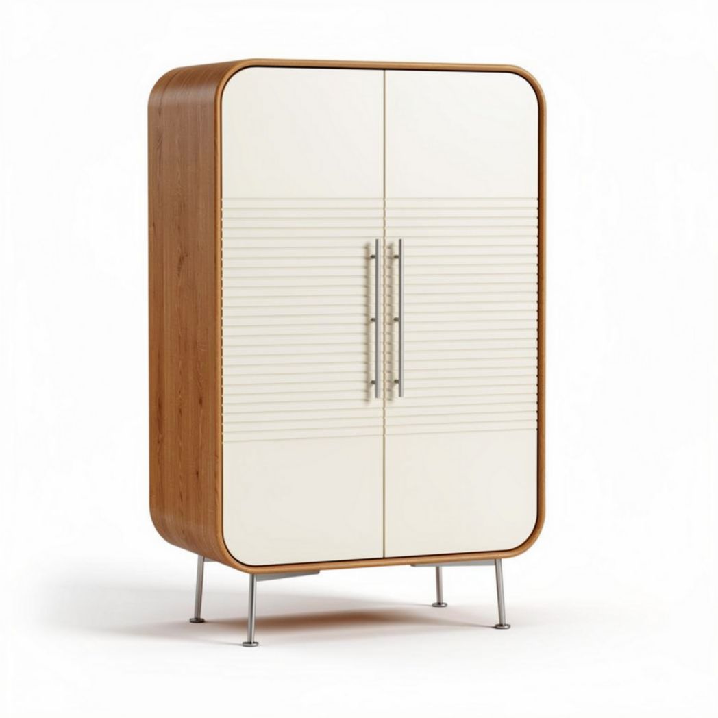 Grijs kast met houten poten en dubbele deuren 150 x 80 x 200cm