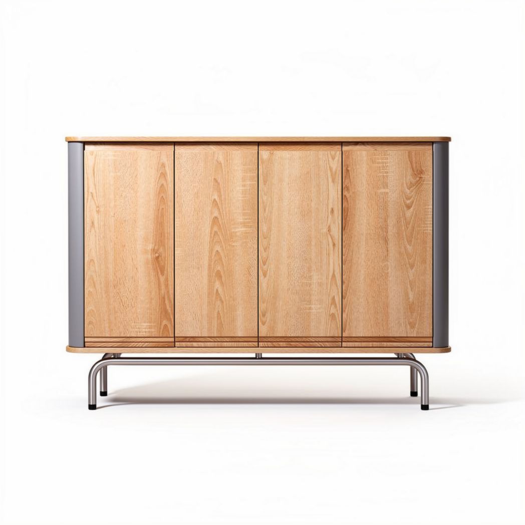 Houten kast met metalen onderstel en vier deuren afmetingen 150 x 45 x 80cm