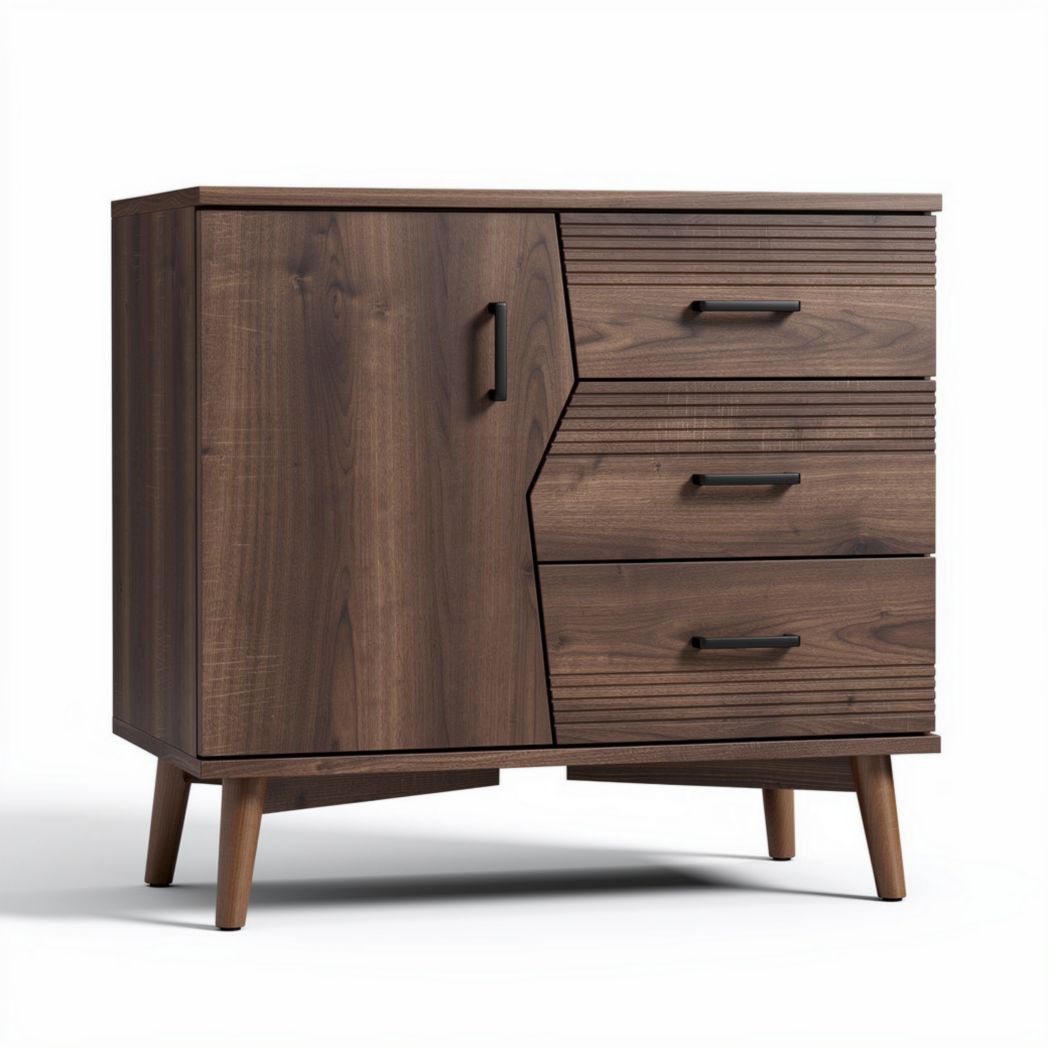 Houten ladekast met drie lades en een deur 80 x 40 x 80cm bruin